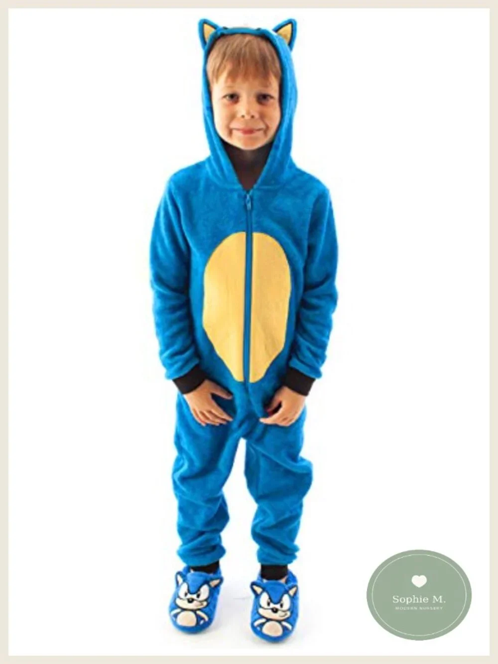 Sonic Onesie Pajamas - Blue Hooded Footed Romper with 3D Ears, Officially